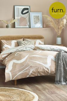 furn. Natural Beige Sinarama Abstract Reversible Duvet Cover and Pillowcase Set