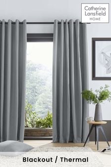 Catherine Lansfield Silver Pinsonic Chevron Thermal Lined Eyelet Curtains
