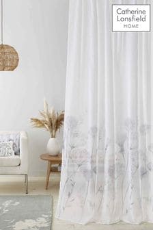 Catherine Lansfield White Meadowsweet Floral Voile Slot Top Sheer Panel Curtains (T18744) | £13 - £19