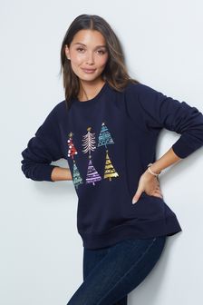 Navy Blue Christmas Graphic Sweatshirt (T18860) | £32