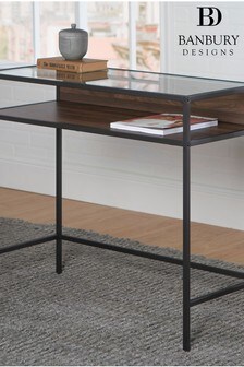 Banbury Designs Metal and Wood Compact Desk with Clear Glass (T18935) | £130