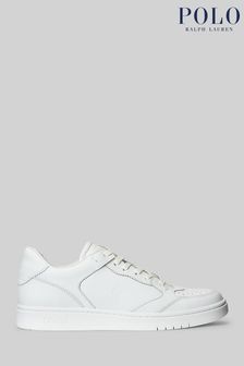 Polo Ralph Lauren White Court Lux Leather Low Top Trainers