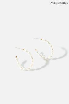 Accessorize Cream Freshwater Pearl Hoop Earrings