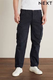 Navy Blue Straight Fit Authentic Stretch Cotton Blend Cargo Trousers (T19241) | £35
