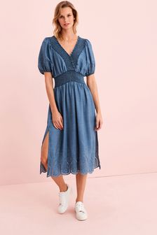 V-Neck Shirred TENCEL™ Midi Summer Dress