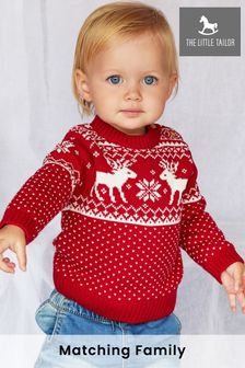 The Little Tailor Babies Red Christmas Reindeer Fairisle Jumper (T19334) | £25