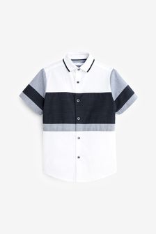 Navy Blue/White/Grey Short Sleeve Colourblock Shirt (3-16yrs) (T19533) | £15 - £20