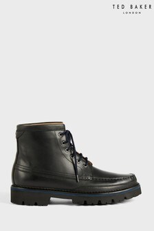 Ted Baker Jarrno Black Antique Leather Moccasin Boots
