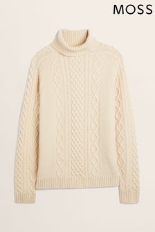 Moss Cream Chunky Cable Roll-Neck Jumper