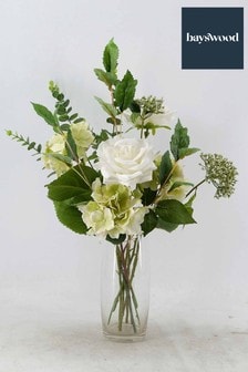 Bayswood White Chic Faux Floral Roses and Hydrangeas Bouquet
