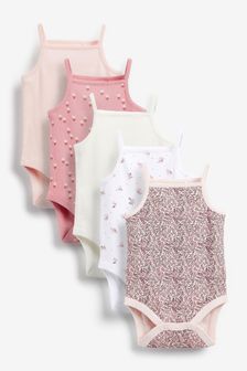 Pink Floral Baby 5 Pack Vest Bodysuits (T21658) | £13 - £15