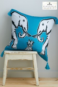 Pineapple Elephant Teal Blue Tembo Tassel Cushion