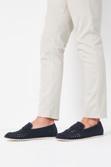 Navy Blue Woven Loafers (T22420) | £40
