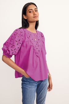 Cotton Broidery Short Sleeve Top