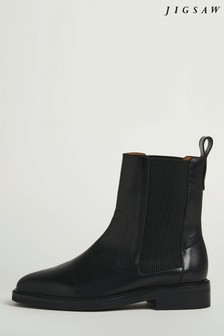 Jigsaw Arman Black Leather Flat Boots (T23162) | £175