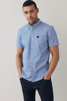 Blue/White Short Sleeve Gingham Stretch Oxford Shirt (T23196) | £25