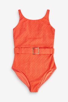 Post Surgery Zig Zag Textured Belted Swimsuit