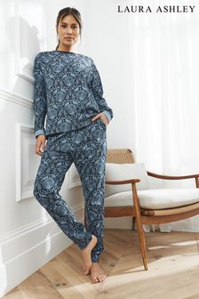 Laura Ashley Peacock Blue Cotton Pyjama Set (T24380) | £32