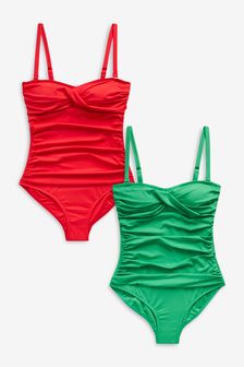 2 Pack Tummy Control Bandeau Swimsuits