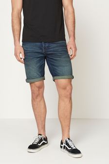 Dark Blue Wash Straight Fit Denim Shorts (T24607) | £25