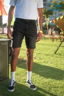 Black Washed Straight Fit Denim Shorts (T24608) | £25