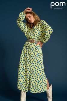 Pom Amsterdam Yellow Floral Print Dress (T25218) | £155