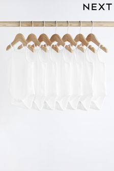 White Rib White 7 Pack Strappy Vest Bodysuits (T25694) | £14 - £18