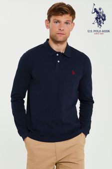 U.S. Polo Assn. Blue Classic Long Sleeve Pique Polo Shirt