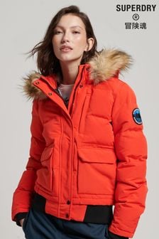 orange puffer bomber jacket