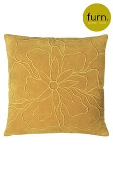 furn. Ochre Yellow Angeles Floral Velvet Polyester Filled Cushion