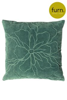 furn. Juniper Green Angeles Floral Velvet Polyester Filled Cushion