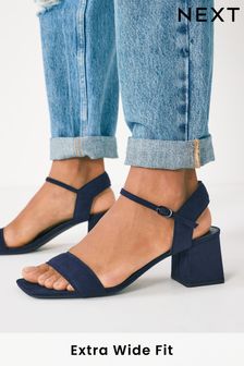 Navy Blue Extra Wide Fit Forever Comfort® Simple Block Heel Sandals (T27291) | £30
