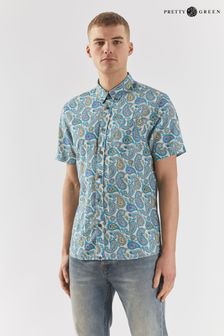 Pretty Green Turquoise Blue Campbell Short Sleeve Shirt