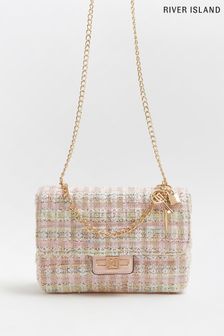 River Island Pink Boucle Quilt Shoulder Bag
