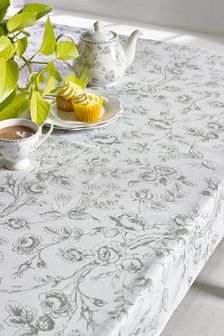 Jubilee Grey Floral Wipe Clean Table Cloth With Linen