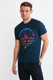 Navy Blue Cornwall Regular Fit Graphic T-Shirt (T28449) | £16