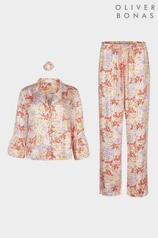 Oliver Bonas Pink Field Shirt, Trousers And Scrunchie Pyjama Set