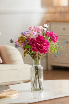Pink Artificial Flowers In Glass Vase
