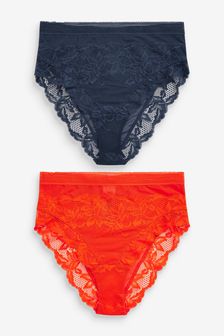 Red/Blue High Rise High Leg Lace Knickers 2 Pack (T29483) | £20