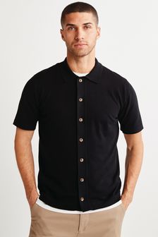Knitted Button Through Polo Shirt