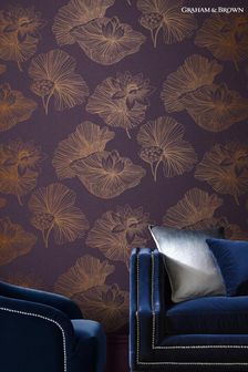 Graham & Brown Purple Lotus Floral Wallpaper Wallpaper