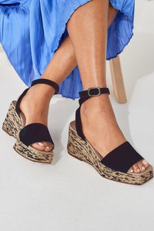 Forever Comfort® Leather Raffia High Wedges