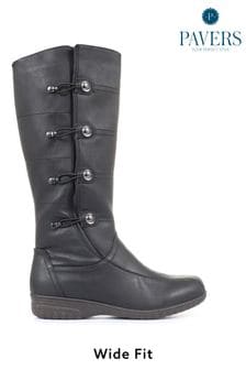 Pavers Ladies Black Wide Fit Calf Boots