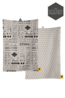 Kitchen Pantry 2 Pack Black Made With Love 100% Cotton Tea Towels