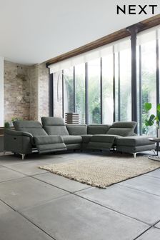 Napoli Leather Mid Grey Paolo Large Corner Unit With Headrest Power Recliner (T31548) | £3,399