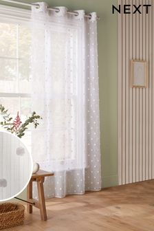 White Pom Pom Voile Sheer Panel Curtains (T31909) | £22 - £26