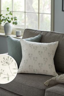 Natural Natural Linen Blend Green Floral Print with Feather Pad