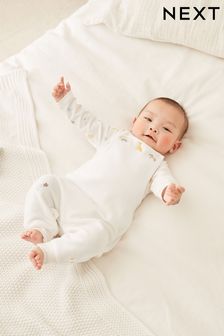 White Baby 2 Piece Velour Dungarees And Bodysuit Set (0-12mths) (T33311) | £18