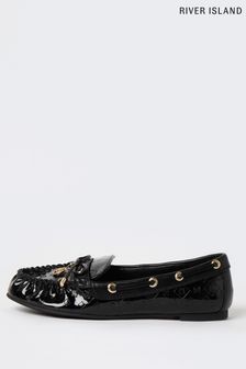 River Island Black Bow Driving Shoes