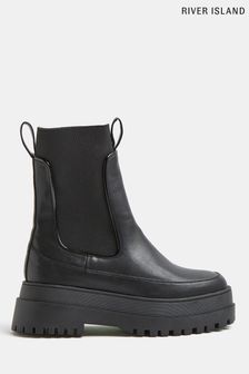 River Island Black Chunky Gusset Boots
